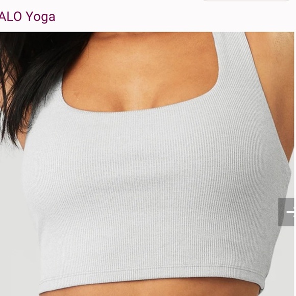 ALO Ribbed Alosoft Longline Sports Bra Athletic Heather squareneck chic tank top - Picture 8 of 8